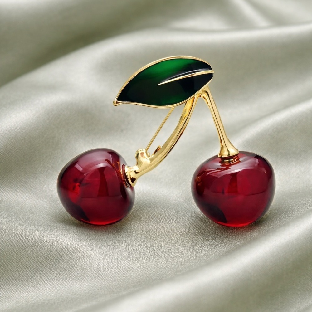 Red Cherry Gold Brooch